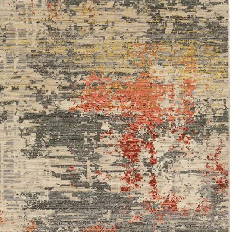 5' X 8' Beige And Pink Abstract Area Rug With Fringe