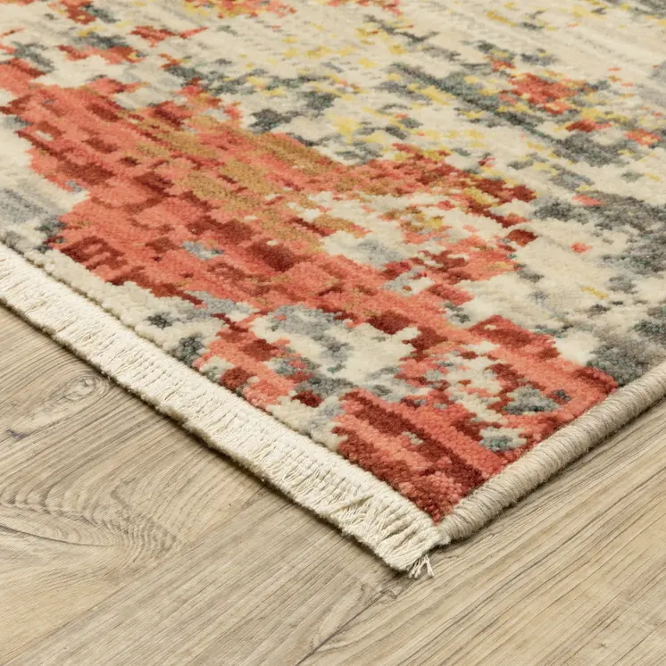5' X 8' Beige And Pink Abstract Area Rug With Fringe