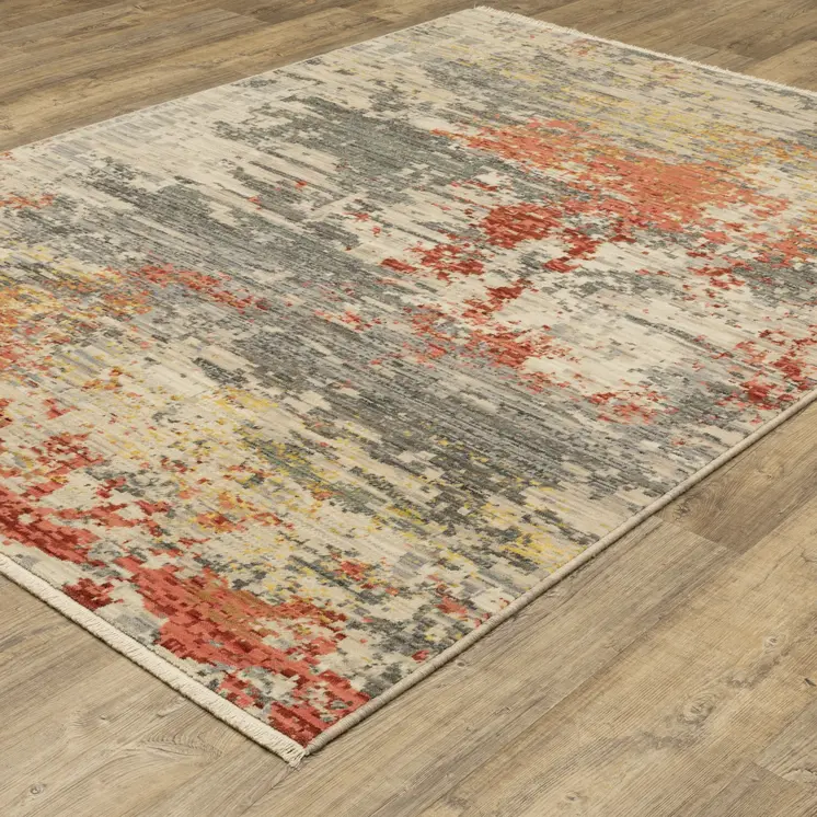 5' X 8' Beige And Pink Abstract Area Rug With Fringe