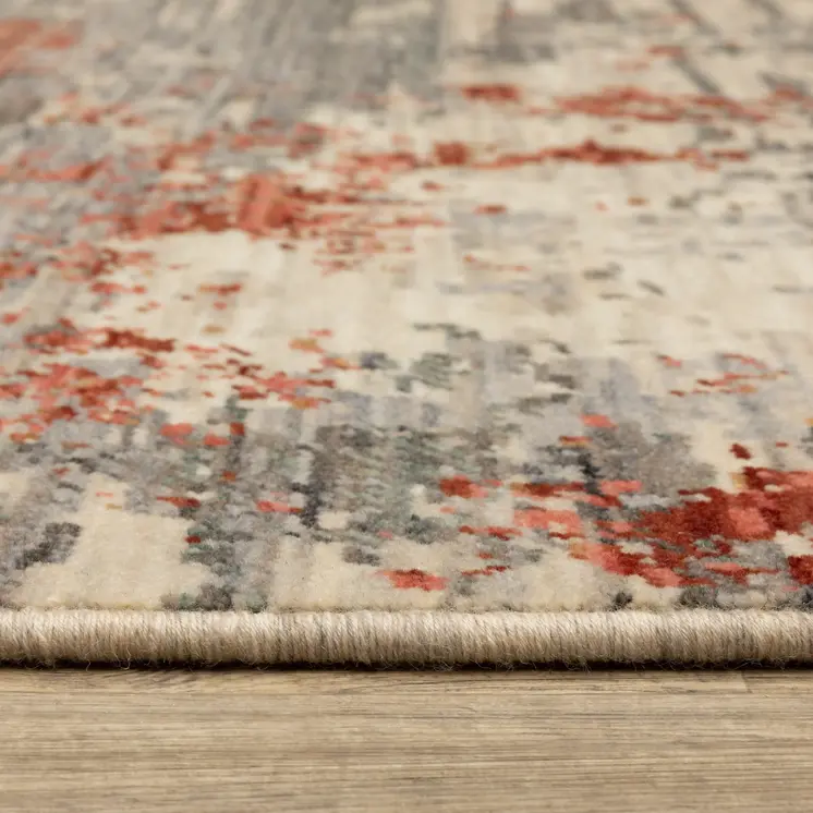 5' X 8' Beige And Pink Abstract Area Rug With Fringe
