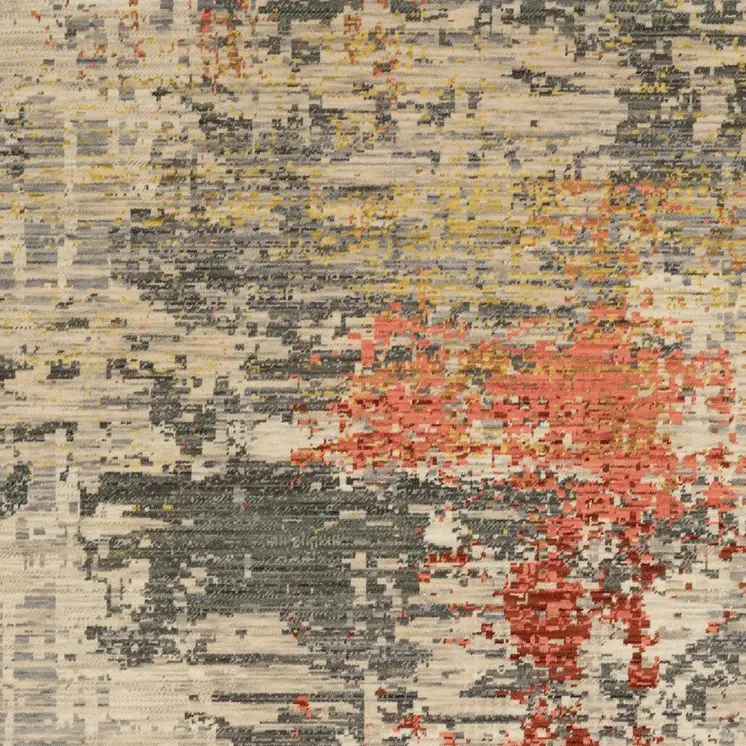 5' X 8' Beige And Pink Abstract Area Rug With Fringe