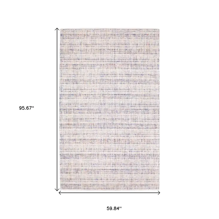 5' X 8' Ivory Blue And Yellow Striped Hand Tufted Area Rug