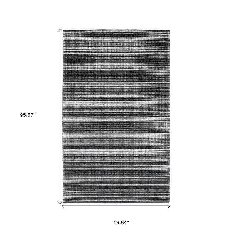 5' X 8' Black And Ivory Striped Hand Tufted Area Rug