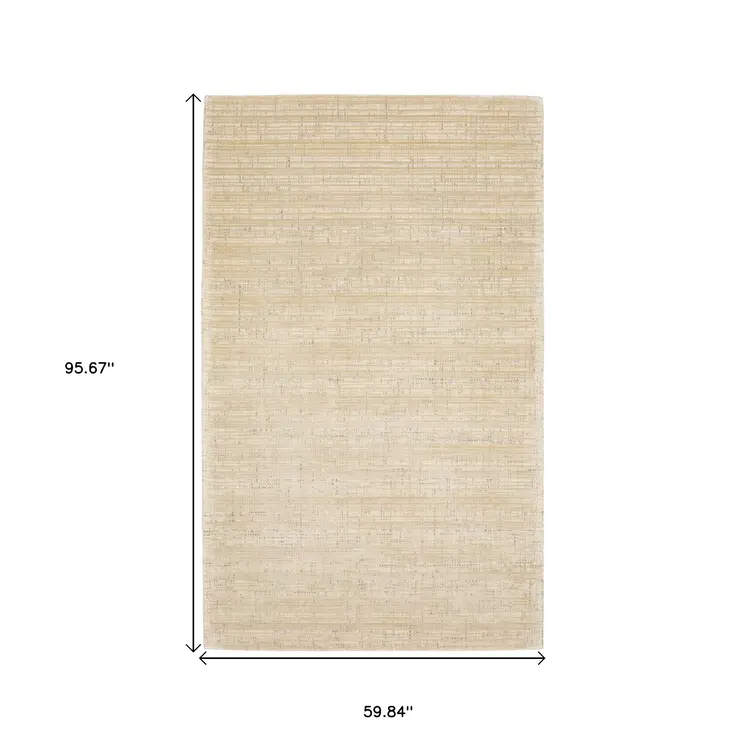 5' X 8' Beige And Ivory Striped Hand Tufted Area Rug