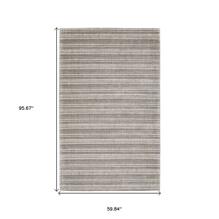 5' X 8' Gray And Ivory Striped Hand Tufted Area Rug