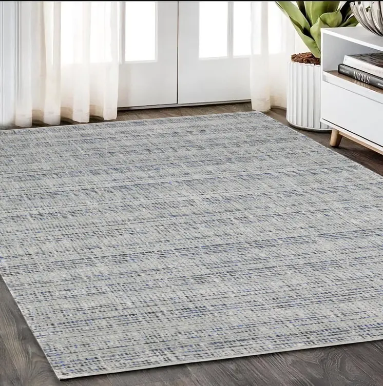5' X 8' Gray And Blue Striped Hand Tufted Area Rug