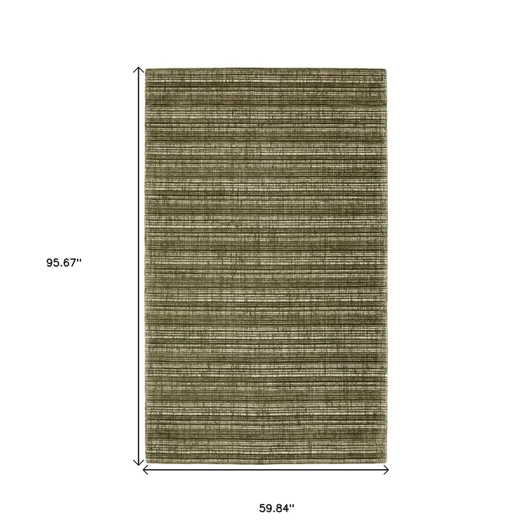 5' X 8' Green And Ivory Striped Hand Tufted Area Rug