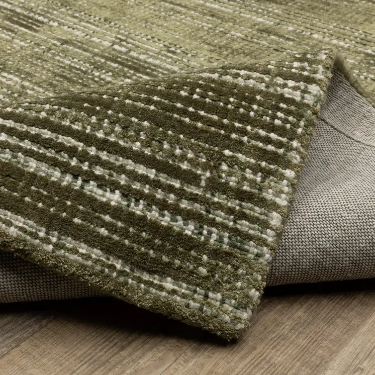 5' X 8' Green And Ivory Striped Hand Tufted Area Rug