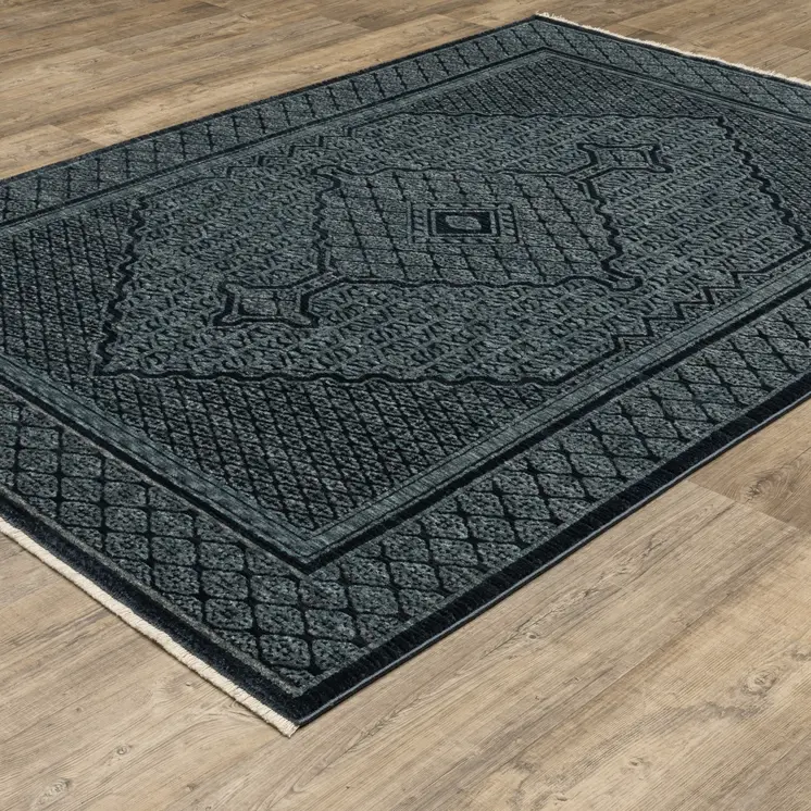 3' X 5' Blue And Teal Medallion Area Rug With Fringe