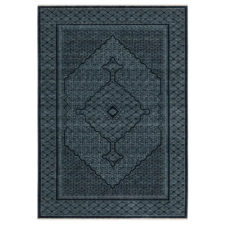 3' X 5' Blue And Teal Medallion Area Rug With Fringe