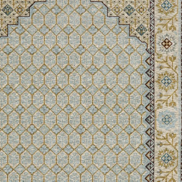 3' X 5' Blue And Gold Oriental Area Rug With Fringe