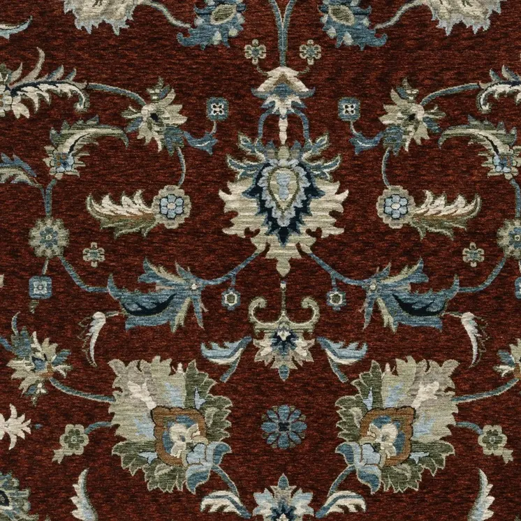 3' X 5' Red Teal And Green Oriental Area Rug With Fringe