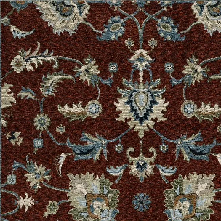8' Red Teal And Green Oriental Runner Rug With Fringe