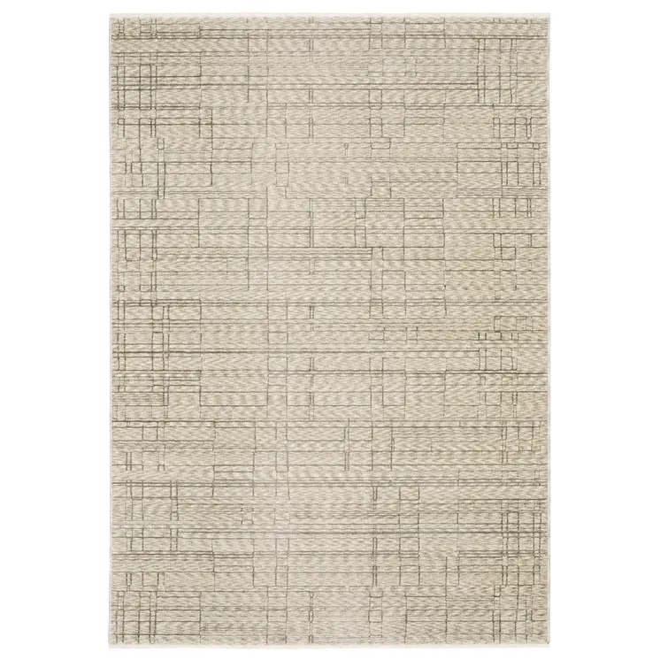 3' X 5' Beige And Brown Geometric Area Rug With Fringe