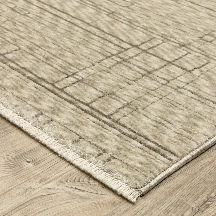 3' X 5' Beige And Brown Geometric Area Rug With Fringe