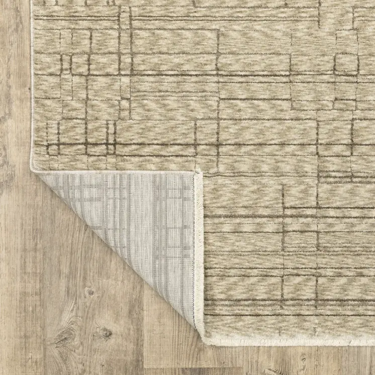 3' X 5' Beige And Brown Geometric Area Rug With Fringe