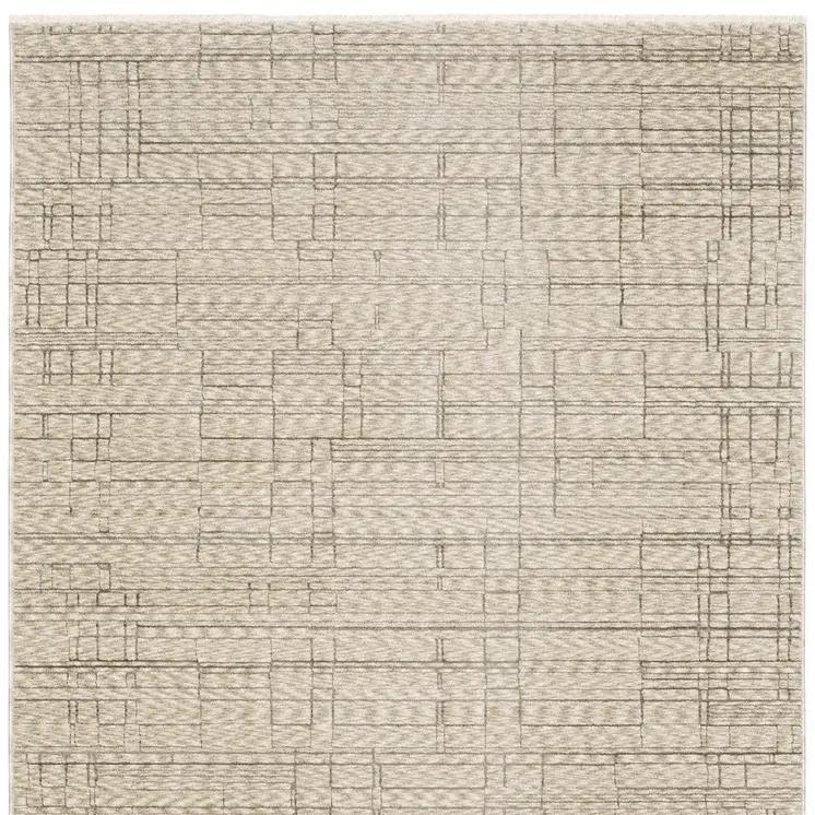3' X 5' Beige And Brown Geometric Area Rug With Fringe