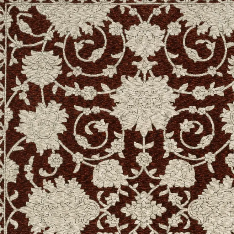 3' X 5' Red And Beige Floral Area Rug With Fringe
