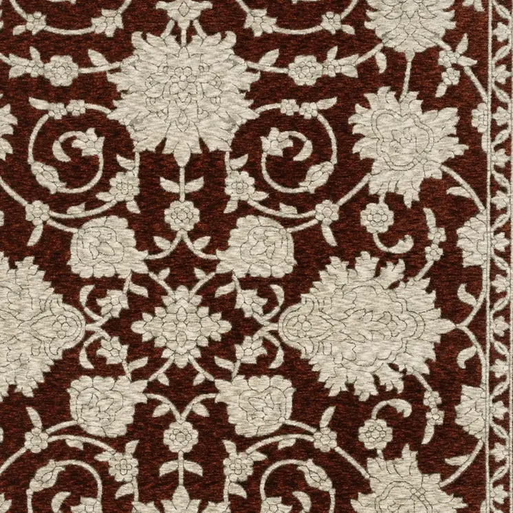 8' Red And Beige Floral Runner Rug With Fringe