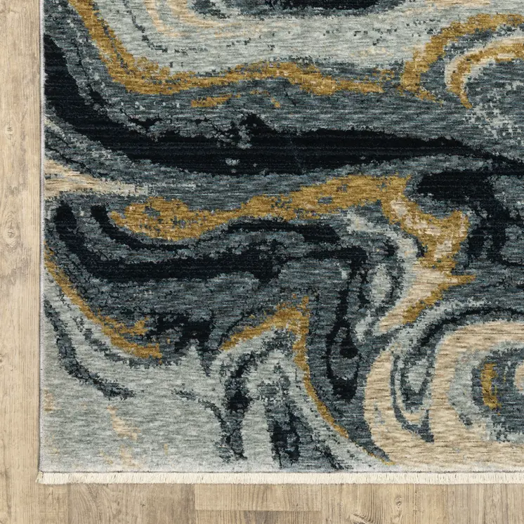 3' X 5' Navy Blue And Teal Abstract Area Rug With Fringe