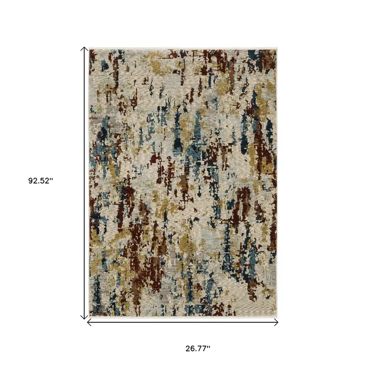 8' Beige Rust And Tan Abstract Runner Rug With Fringe