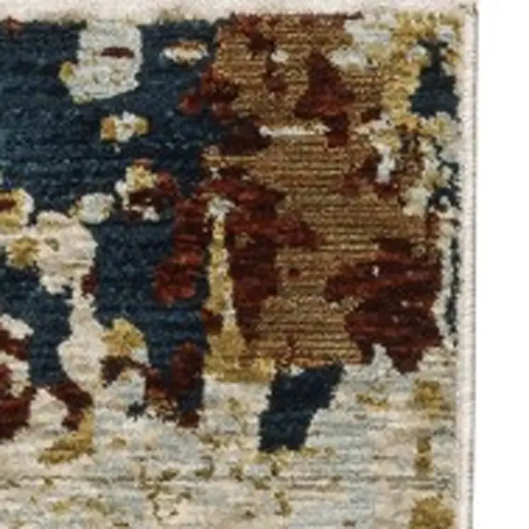 8' Beige Rust And Tan Abstract Runner Rug With Fringe