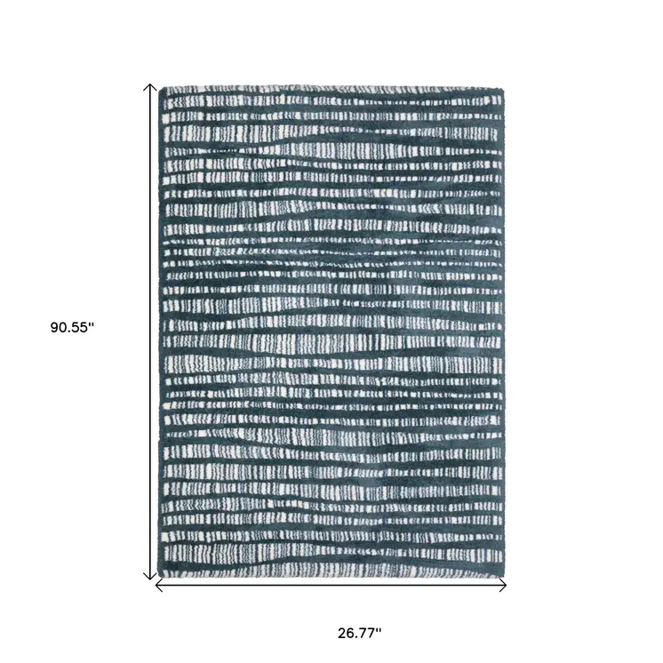 8' Teal And Ivory Striped Runner Rug