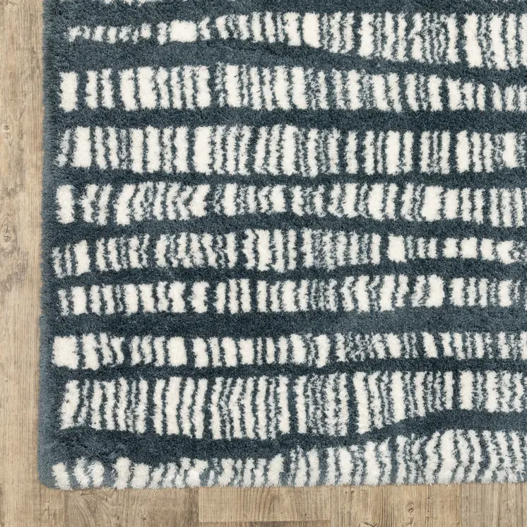 8' Teal And Ivory Striped Runner Rug