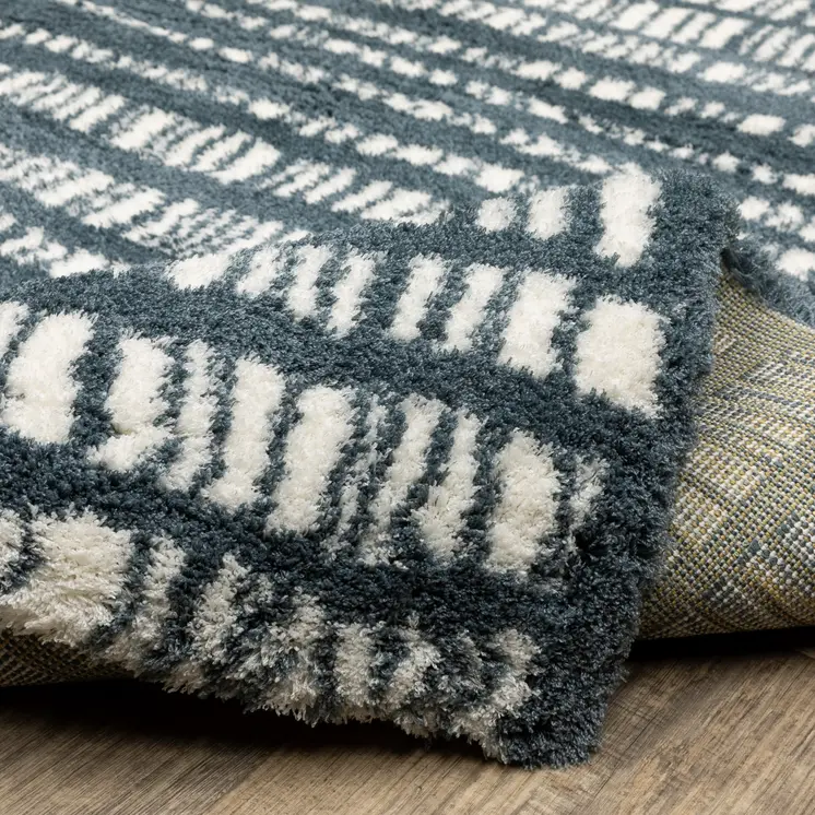 8' Teal And Ivory Striped Runner Rug