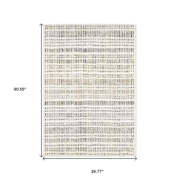 8' Ivory Yellow And Black Striped Runner Rug