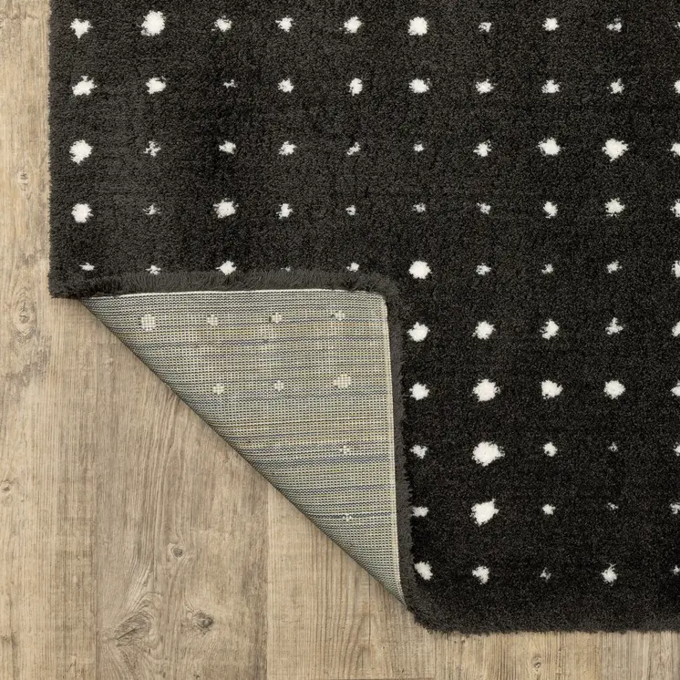 8' Black And Ivory Geometric Runner Rug