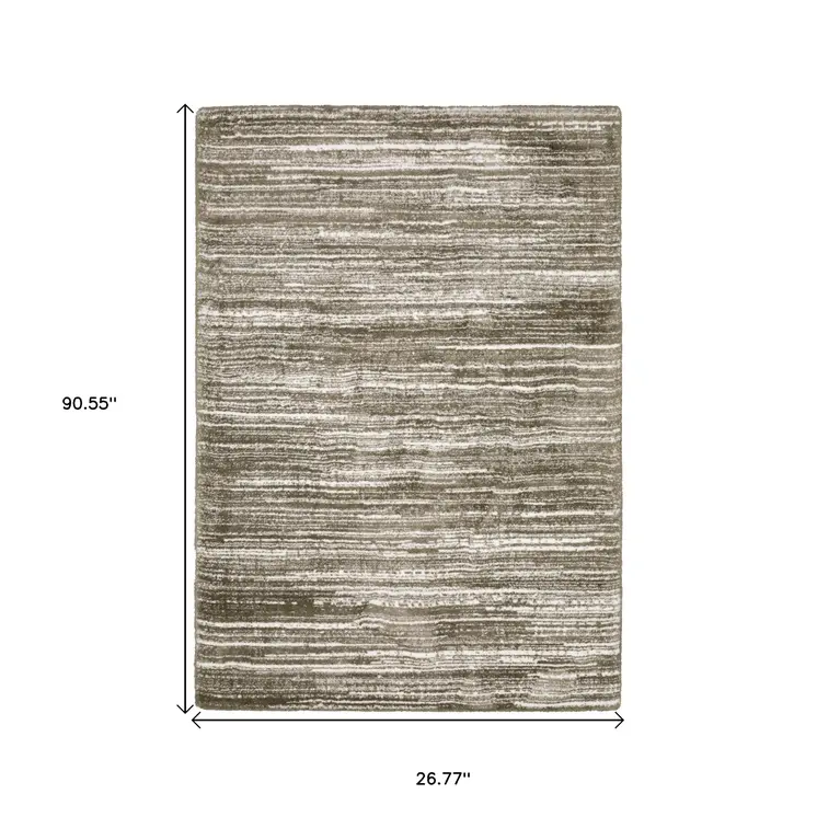 8' Brown And Ivory Striped Runner Rug