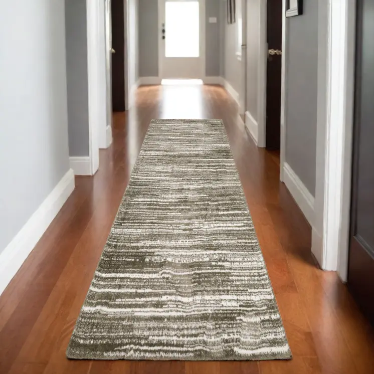 8' Brown And Ivory Striped Runner Rug
