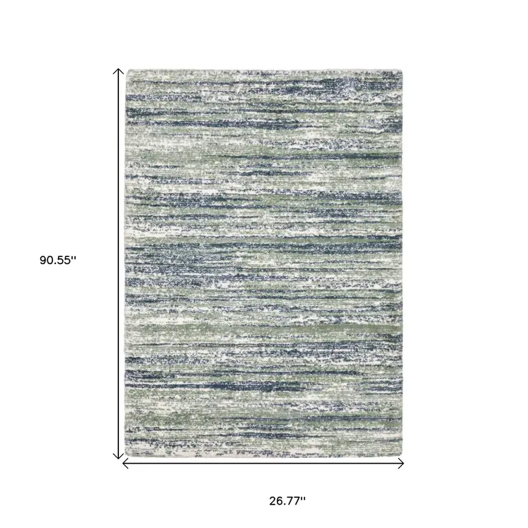 8' Blue And Green Striped Runner Rug