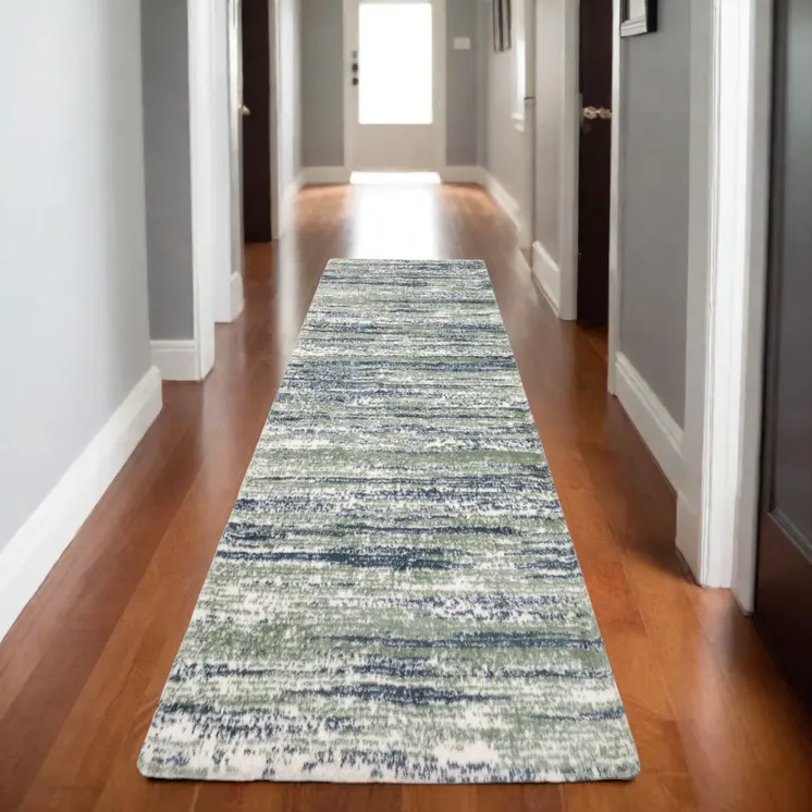 8' Blue And Green Striped Runner Rug