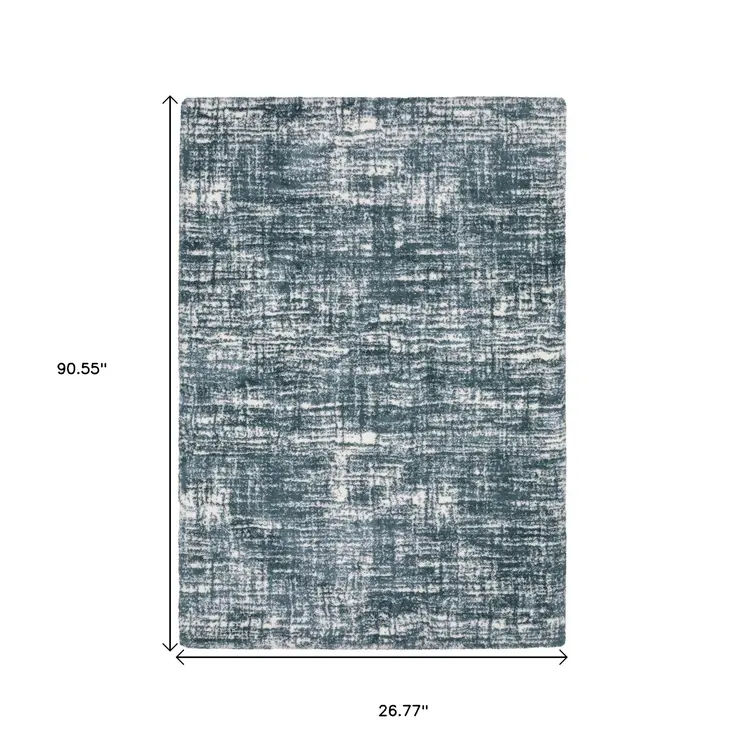 8' Teal And Ivory Geometric Runner Rug