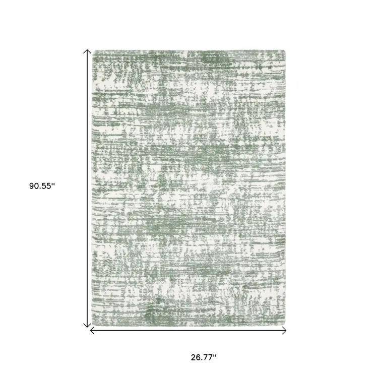 8' Green And Ivory Abstract Runner Rug