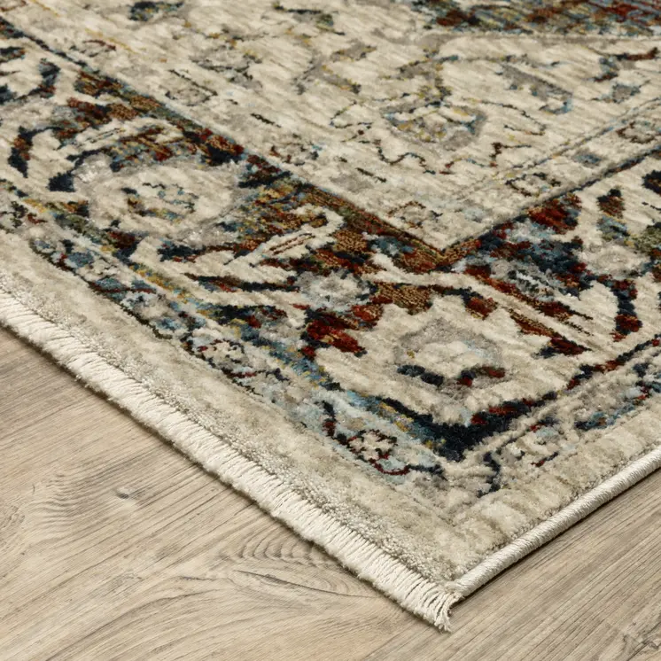 8' Beige Rust And Blue Medallion Runner Rug With Fringe