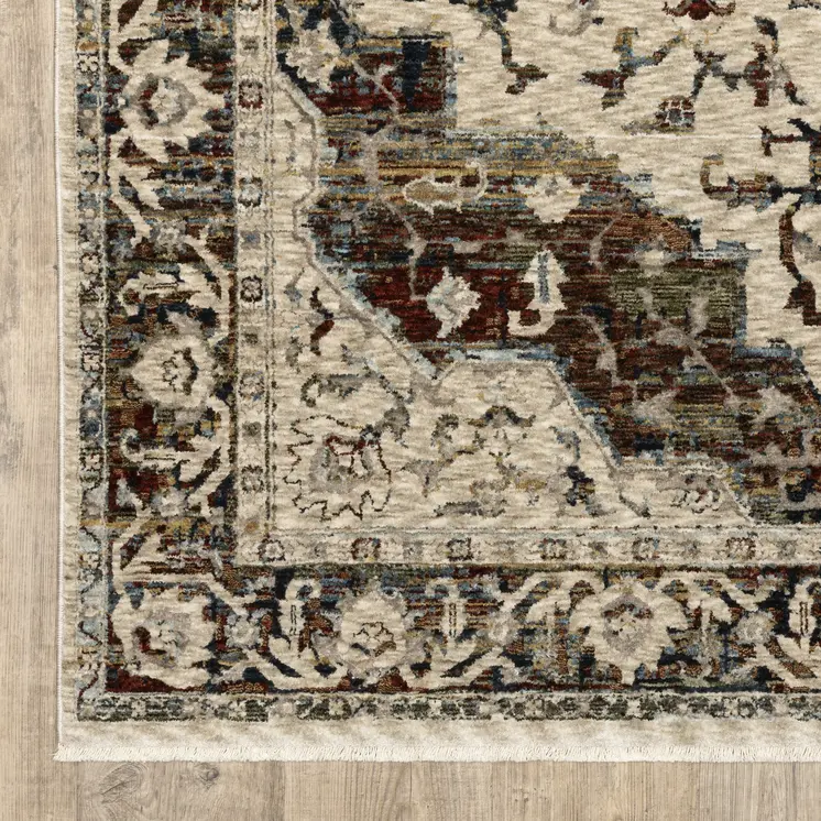 8' Beige Rust And Blue Medallion Runner Rug With Fringe