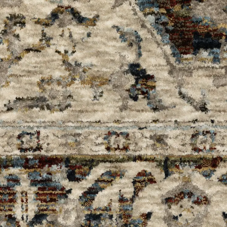 8' Beige Rust And Blue Medallion Runner Rug With Fringe