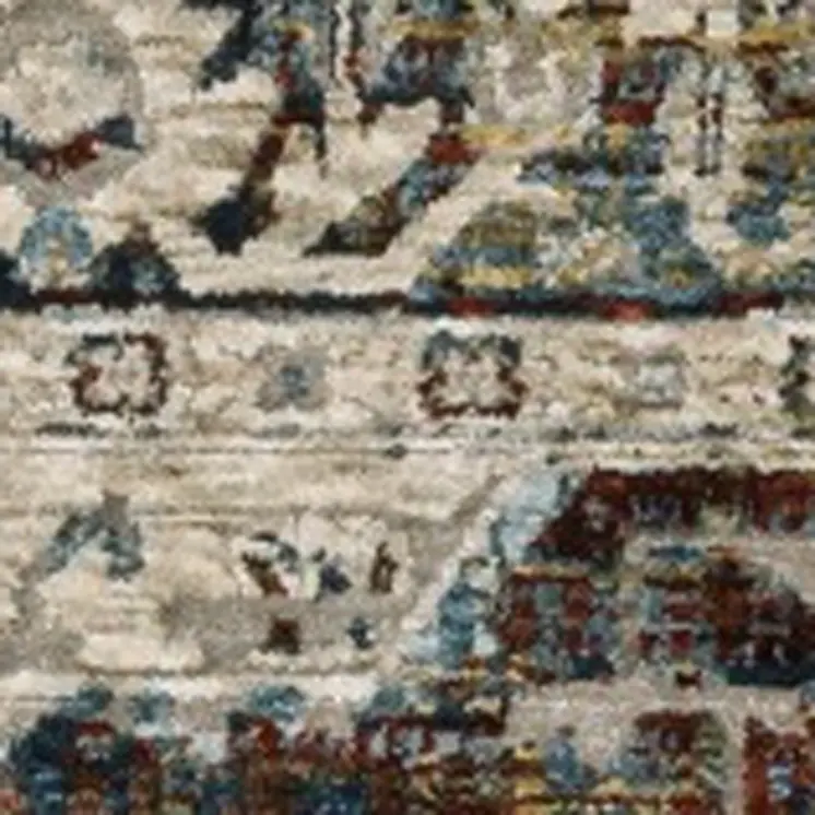 8' Beige Rust And Blue Medallion Runner Rug With Fringe
