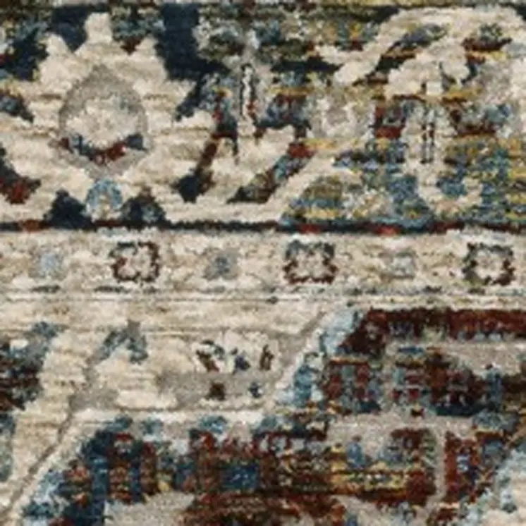8' Beige Rust And Blue Medallion Runner Rug With Fringe
