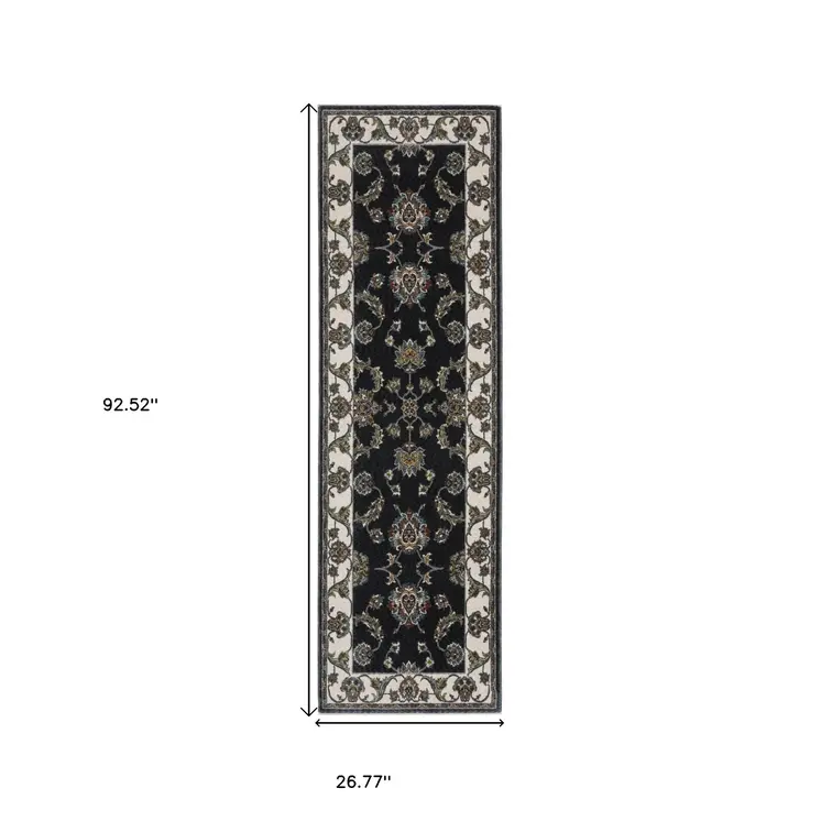 8' Ivory Oriental Runner Rug With Fringe