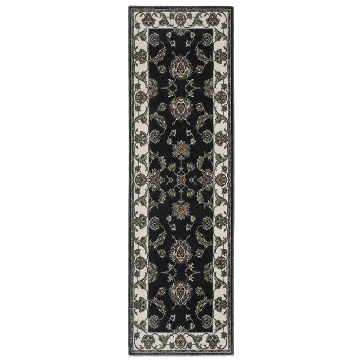 8' Ivory Oriental Runner Rug With Fringe