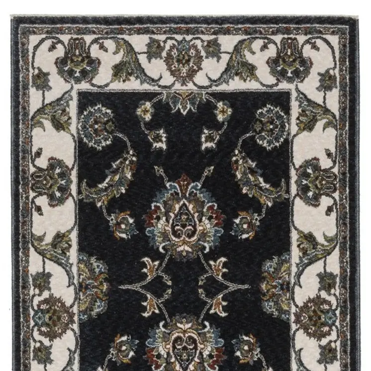 8' Ivory Oriental Runner Rug With Fringe