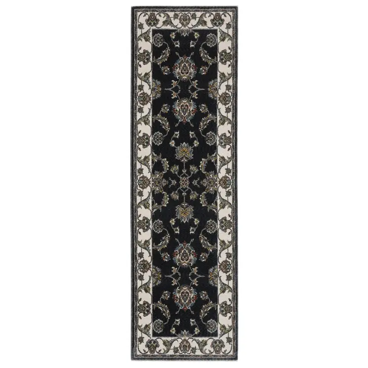 8' Ivory Oriental Runner Rug With Fringe