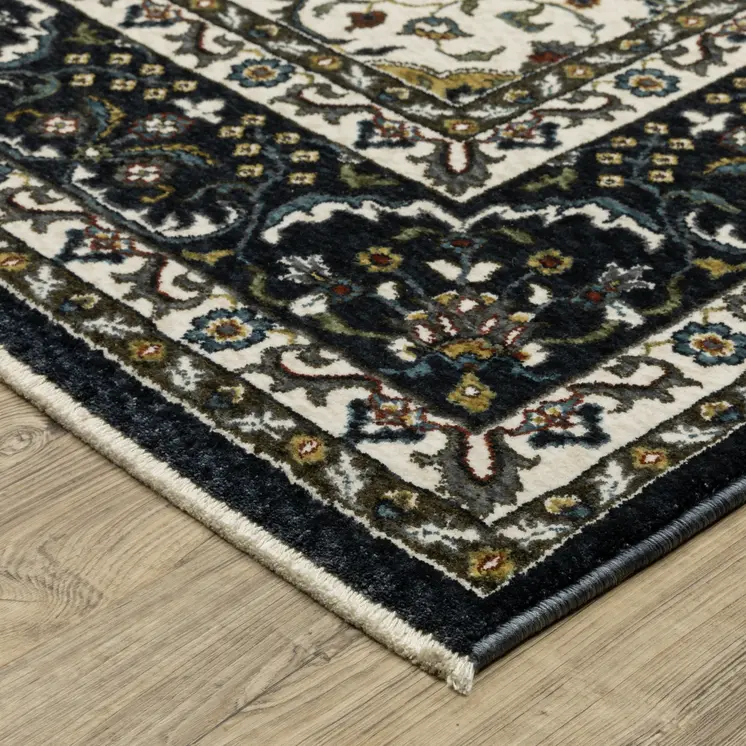 8' Ivory Medallion Runner Rug With Fringe