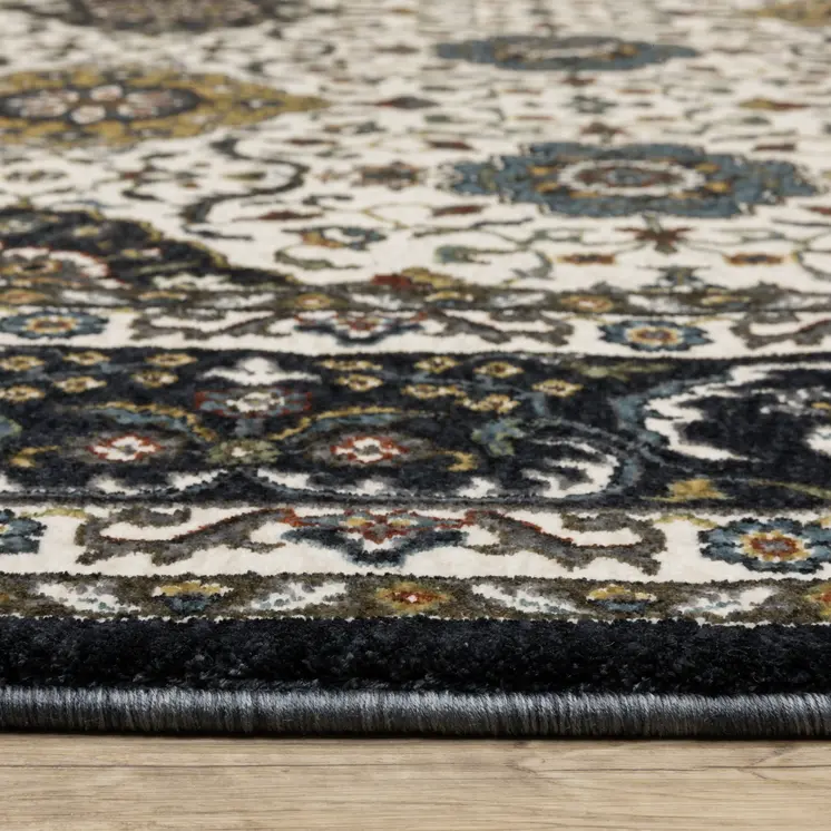 8' Ivory Medallion Runner Rug With Fringe