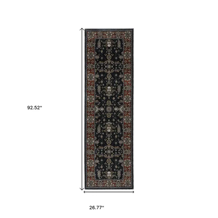 8' Rust Oriental Runner Rug With Fringe