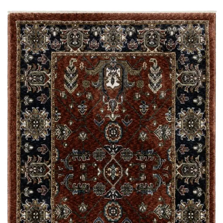 8' Red Oriental Runner Rug With Fringe